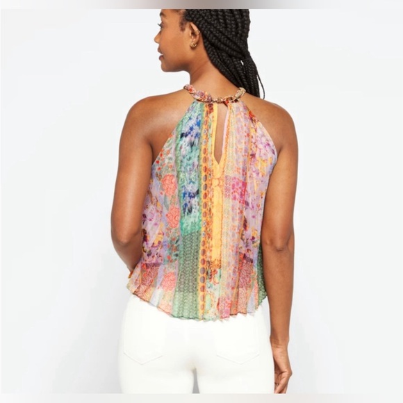 Alice + Olivia halter pleated top w chain neck multicolored lavender XL - Picture 2 of 4